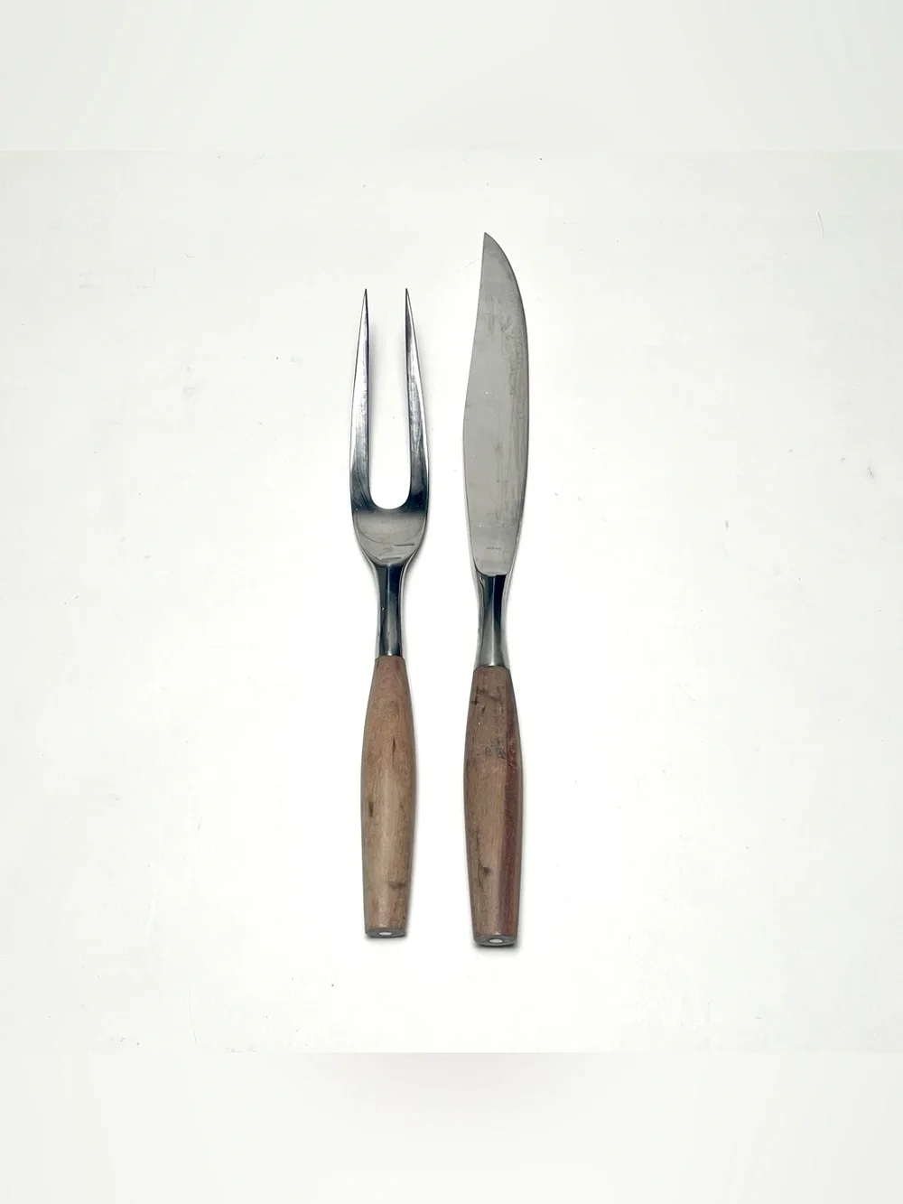 Vintage MCM Carving Set Knife Fork Wood Handle Stainless By Present Japan 2 Pc